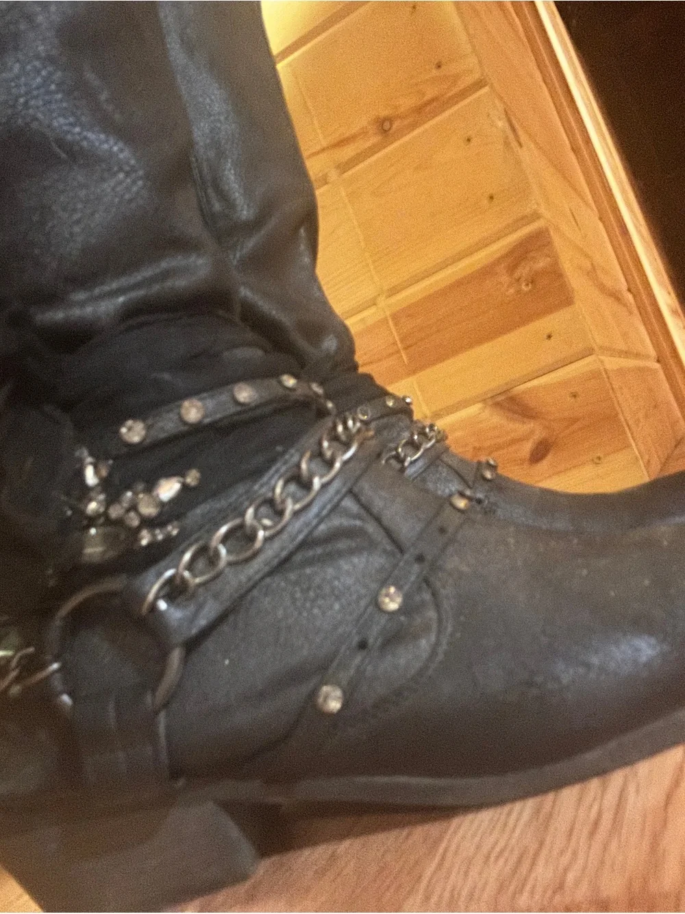 Women's Black Chain-Accent Mid-Calf Boots
